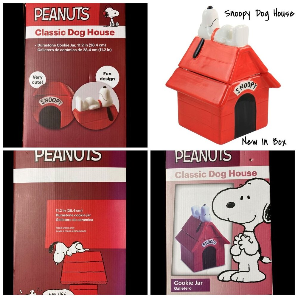 Gibson Peanuts Classic Snoopy Dog House Durastone  Cooke Jar in Red New In Box